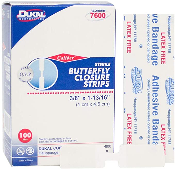 Butterfly Closure Strips. Pack of 100 Adhesive Wound Closure Bandages.