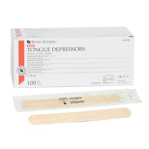 Henry Schein Sterile Tongue Depressor, 6-Inch Adult Size - Disposable, Splinter- Free Wood - Versatile for Medical, Arts, and Crafts- 10 Box/CA (100/Box) - Total 1000 Counts