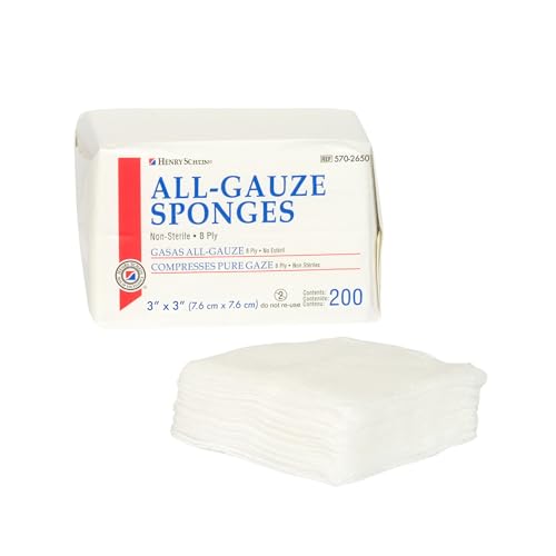 Henry Schein 200/Pack Non-Sterile Gauze Pads for Wound Dressing Gauze Sponge-Pads for Wound Care - 8-Ply - 100% Cotton & Highly Absorbent - 1 Pack (200/Pack)
