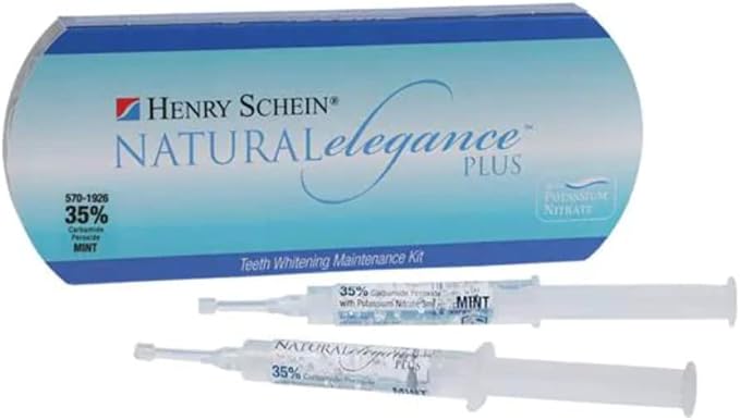 Natural Elegance® Plus 35% Carbamide Peroxide Mint Flavor Teeth Whitening Gel by Henry Schein, Two 3-ml Syringes, 1 Pack, Compare to Opalescence, Dramatic Professional Whitening, Reduced Sensitivity