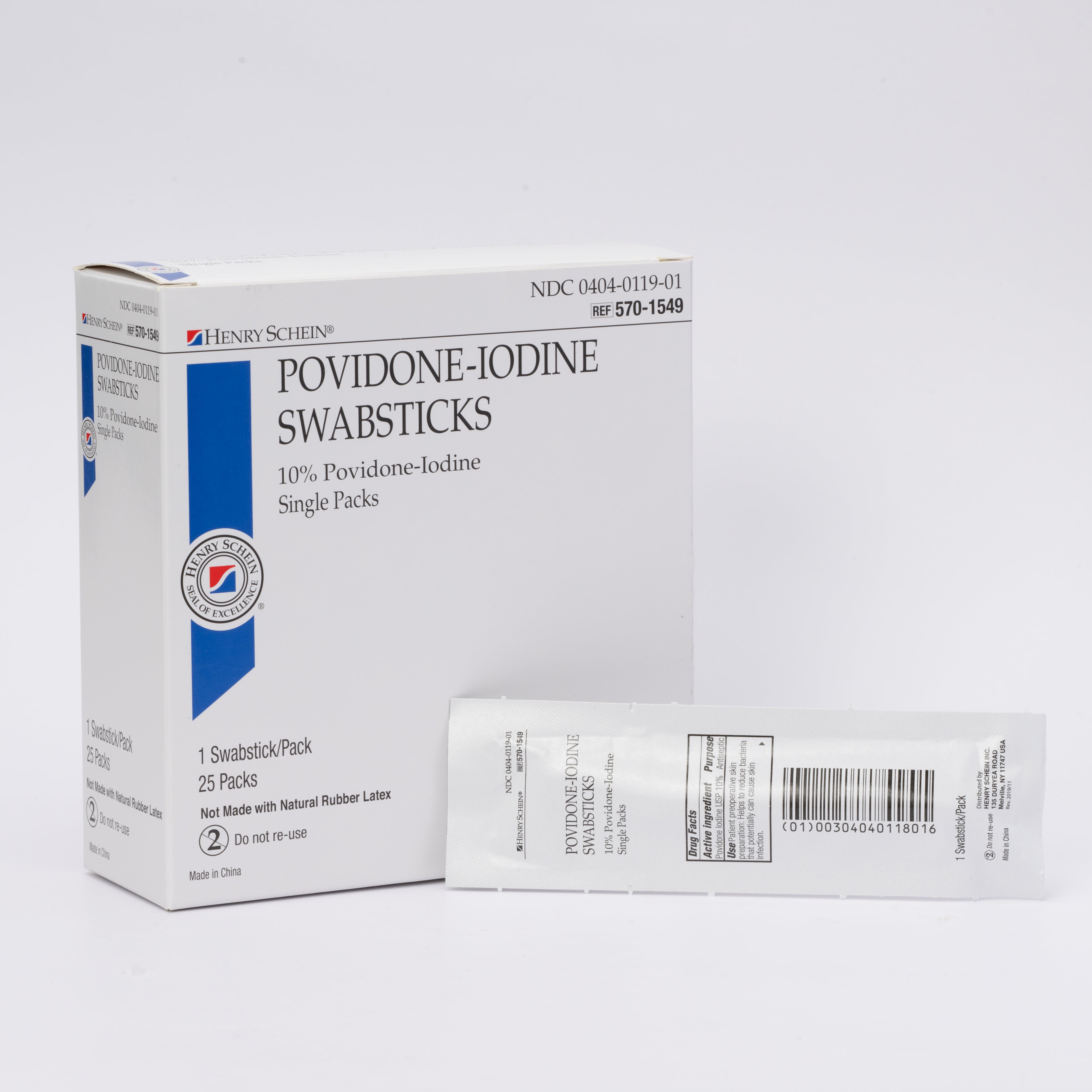 Henry Schein Prep Povidone-Iodine Swabsticks 3's, Individually Packed, Sterile, Antiseptic for Skin Preparation, 10% Povidone-Iodine- 25/BX