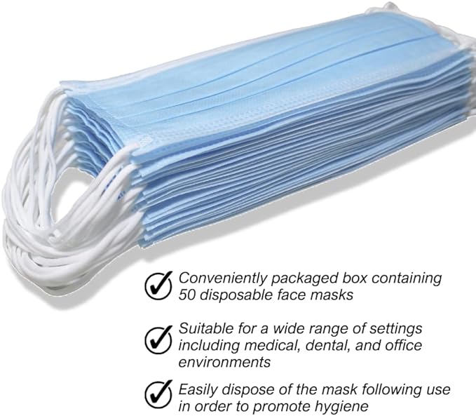 Essentials Healthcare Products ASTM Level 1 Earloop Procedure Face Masks (Disposable; Blue; Box of 50), Medium