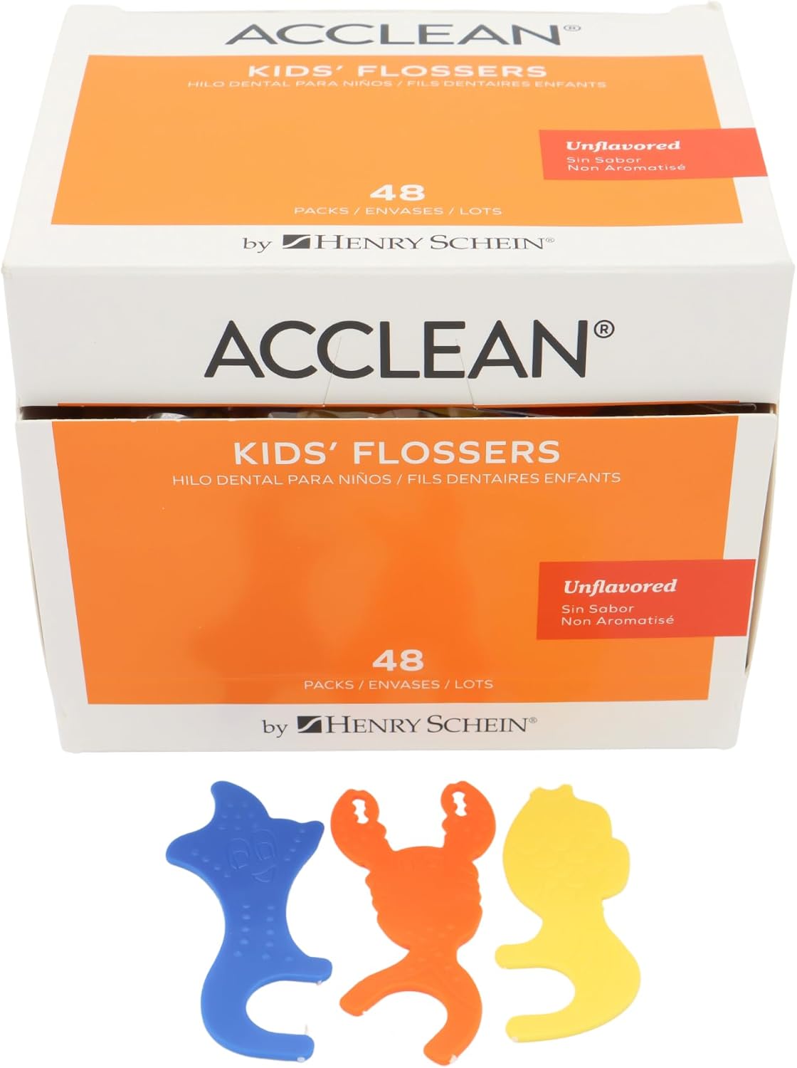 Acclean Kids Flosser Assorted Sea Creatures, Variety of Colors, 48 Pack, Individually Packed (3/Pk)