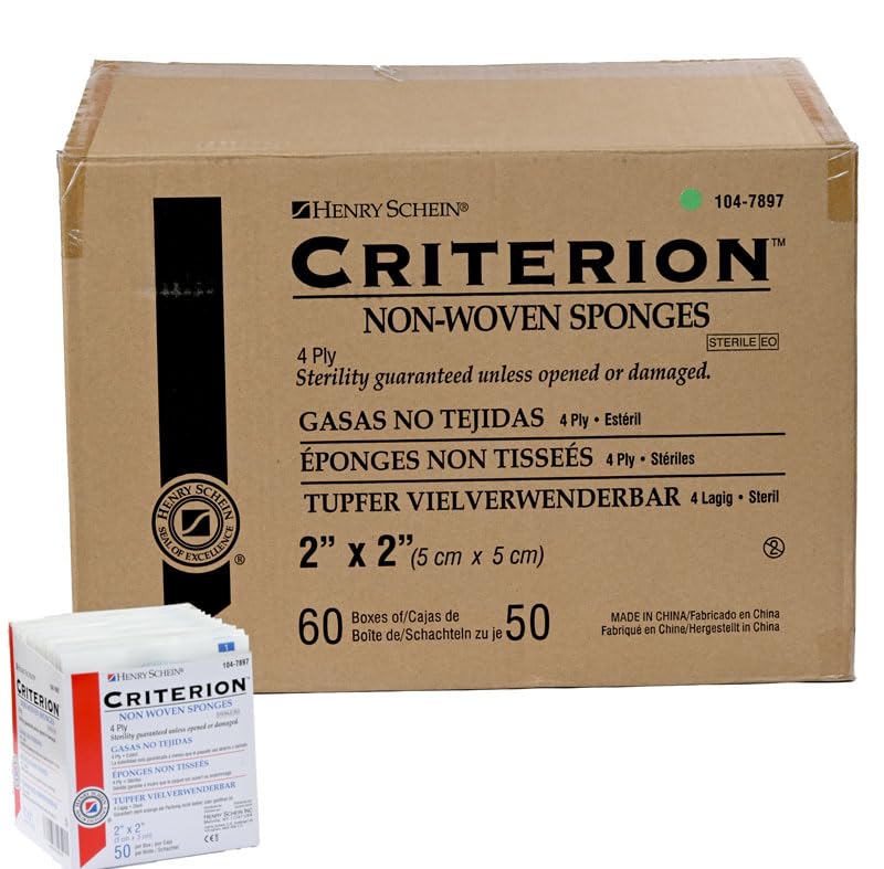 Henry Schein Criterion 3x3” Non-Woven Sponge- Rayon/Polyester Blend, 4-Ply, Sterile- 50/Pack