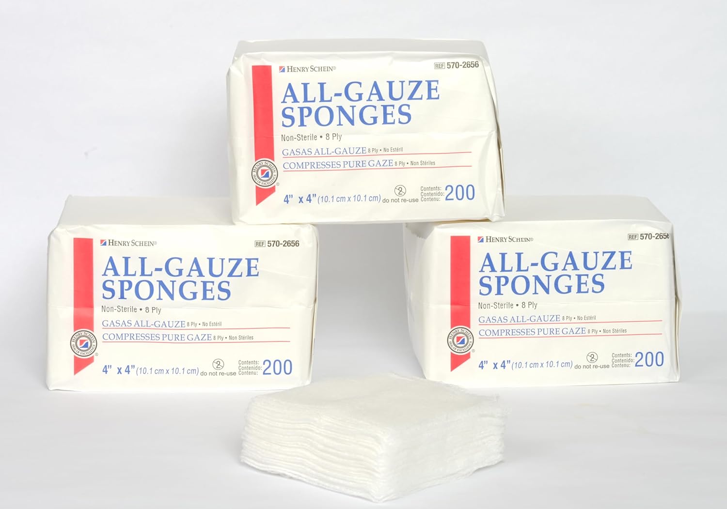 Henry Schein 200/Pack Non-Sterile Gauze Pads 4’’ x 4’’ for Wound Dressing Gauze Sponge-Pads for Wound Care - 8-Ply - 100% Cotton & Highly Absorbent