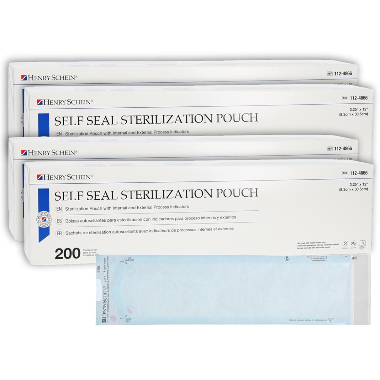 Self-Sealing Sterilization Pouches, Latex-Free, 3.25 x 12 in