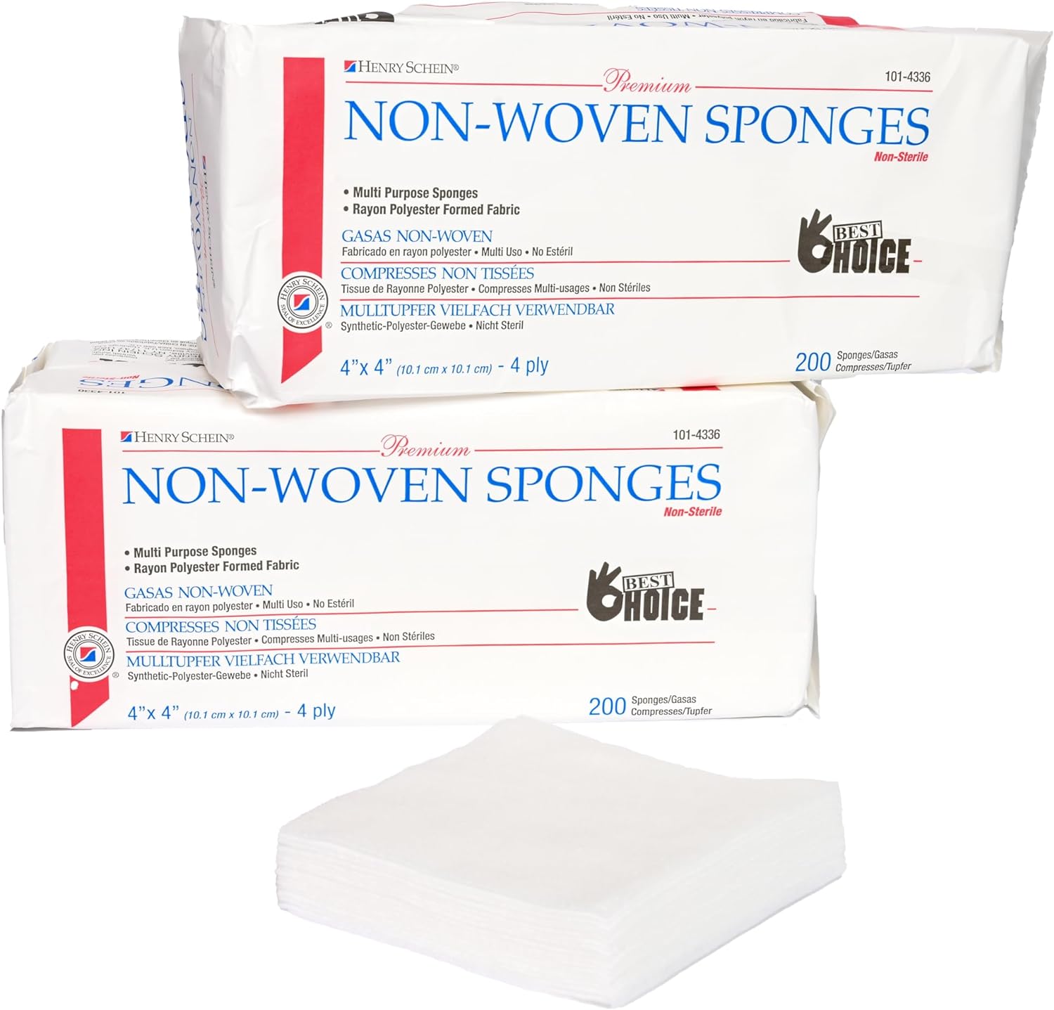 Henry Schein Premium Gauze, Rayon/Polyester Blend Non-Woven Sponges, 4 in x 4 in 4 Ply Non-Sterile, 4-Ply, 200/Pack