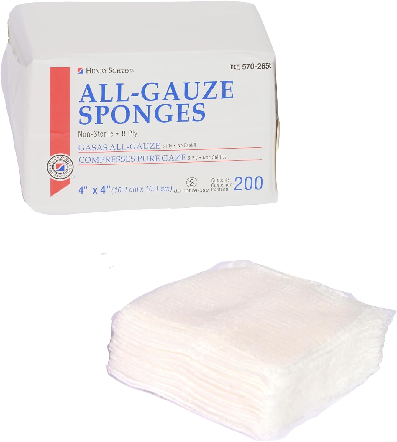 Henry Schein 200/Pack Non-Sterile Gauze Pads for Wound Dressing Gauze Sponge-Pads for Wound Care - 8-Ply - 100% Cotton & Highly Absorbent - 1 Pack (200/Pack)