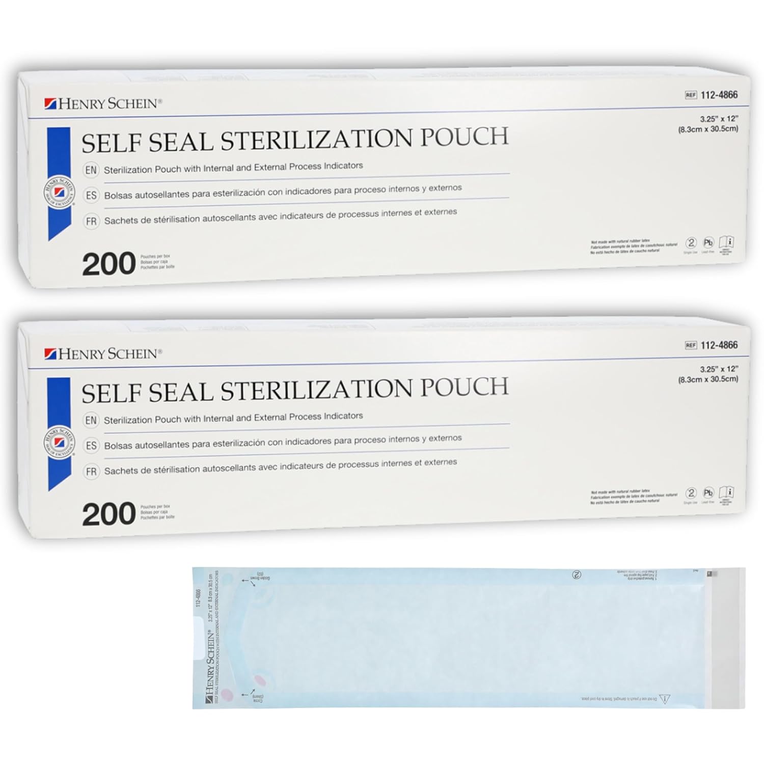 Self-Sealing Sterilization Pouches, Latex-Free, 3.25 x 12 in