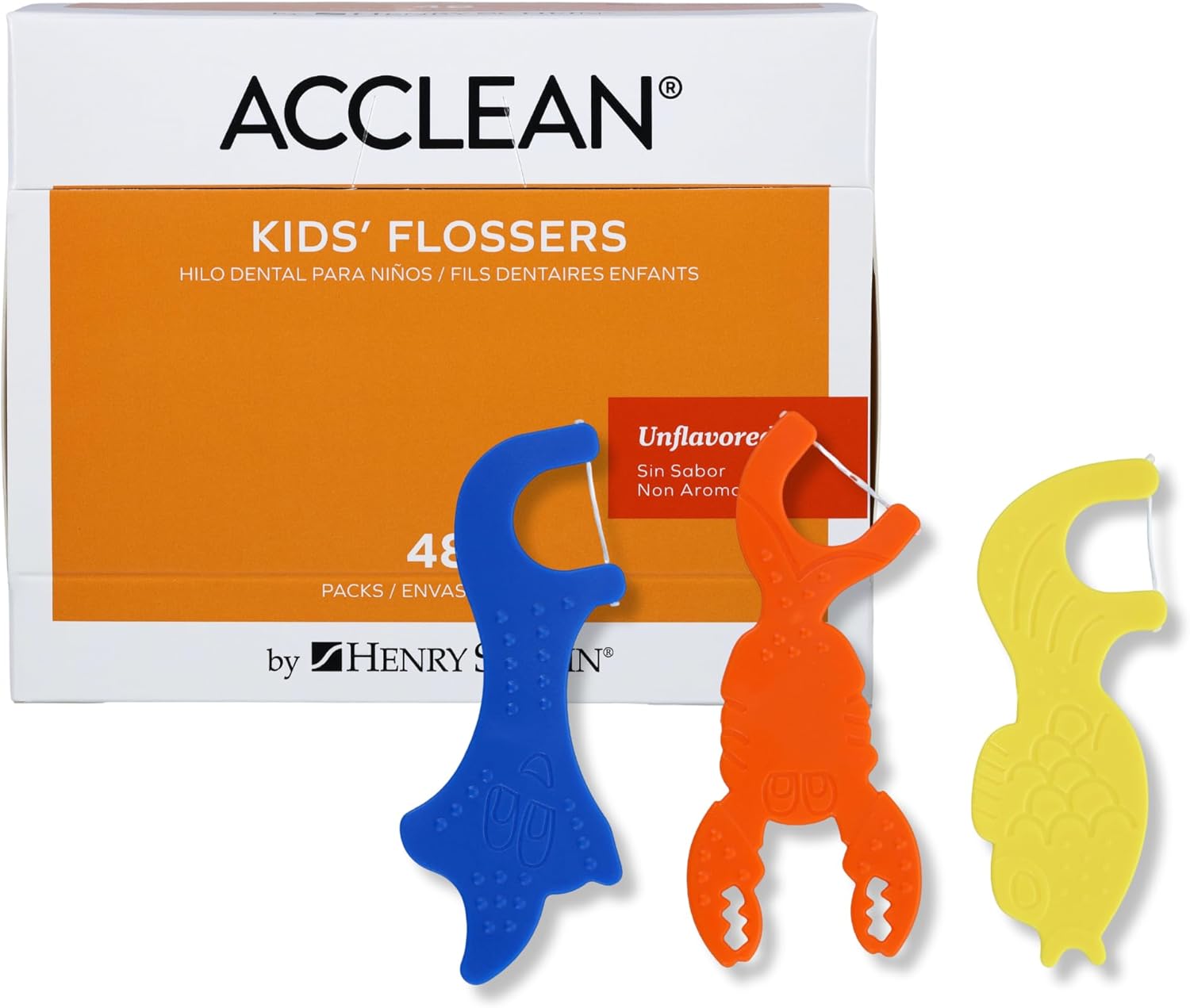 Acclean Kids Flosser Assorted Sea Creatures, Variety of Colors, 48 Pack, Individually Packed (3/Pk)