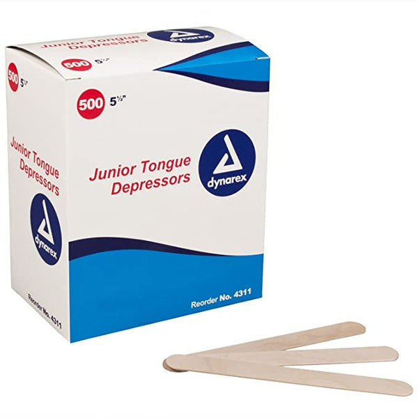 Dynarex Tongue Depressors Wood, Senior 6, Non-Sterile, with Precision Cut  and Polished Smooth Edges, 1 Case (10 Boxes of 500)