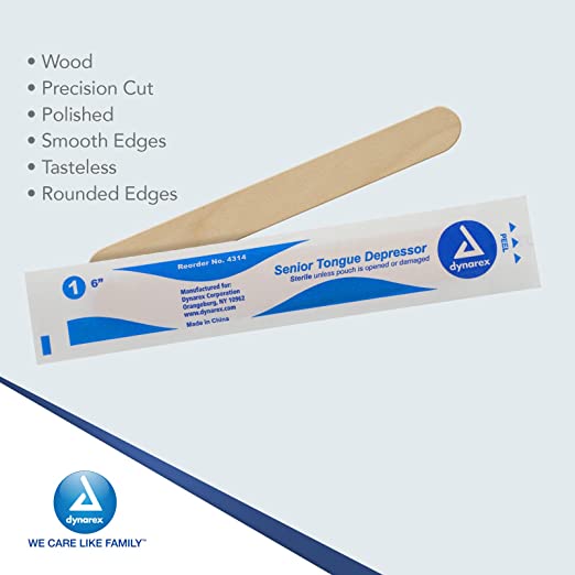 Dynarex Tongue Depressors Wood, Junior 5 ½, Non-Sterile, with Precision  Cut and Polished Smooth Edges, for Medical Use and other Applications,  Tongue